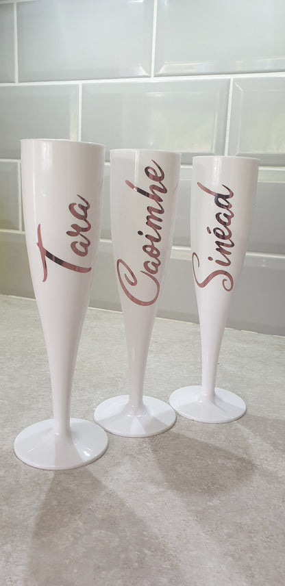 Personalised Plastic Champagne Flute, Hen Party, Bridal Party, Bridesmaid Gift, Wedding, Birthday, Pink Flute, White Flute, Ireland, Irish