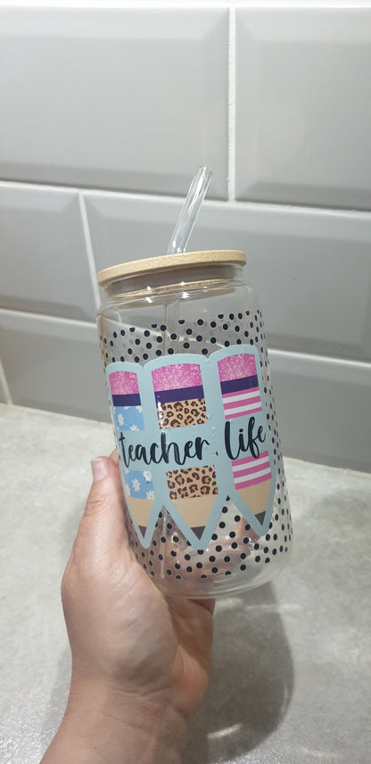 Teacher Glass Tumbler, End Of School, Teacher Gift, Iced Coffee Cup With Lid And Straw, Bamboo Glass Cup, Can Glass, Glass, Ireland, Irish