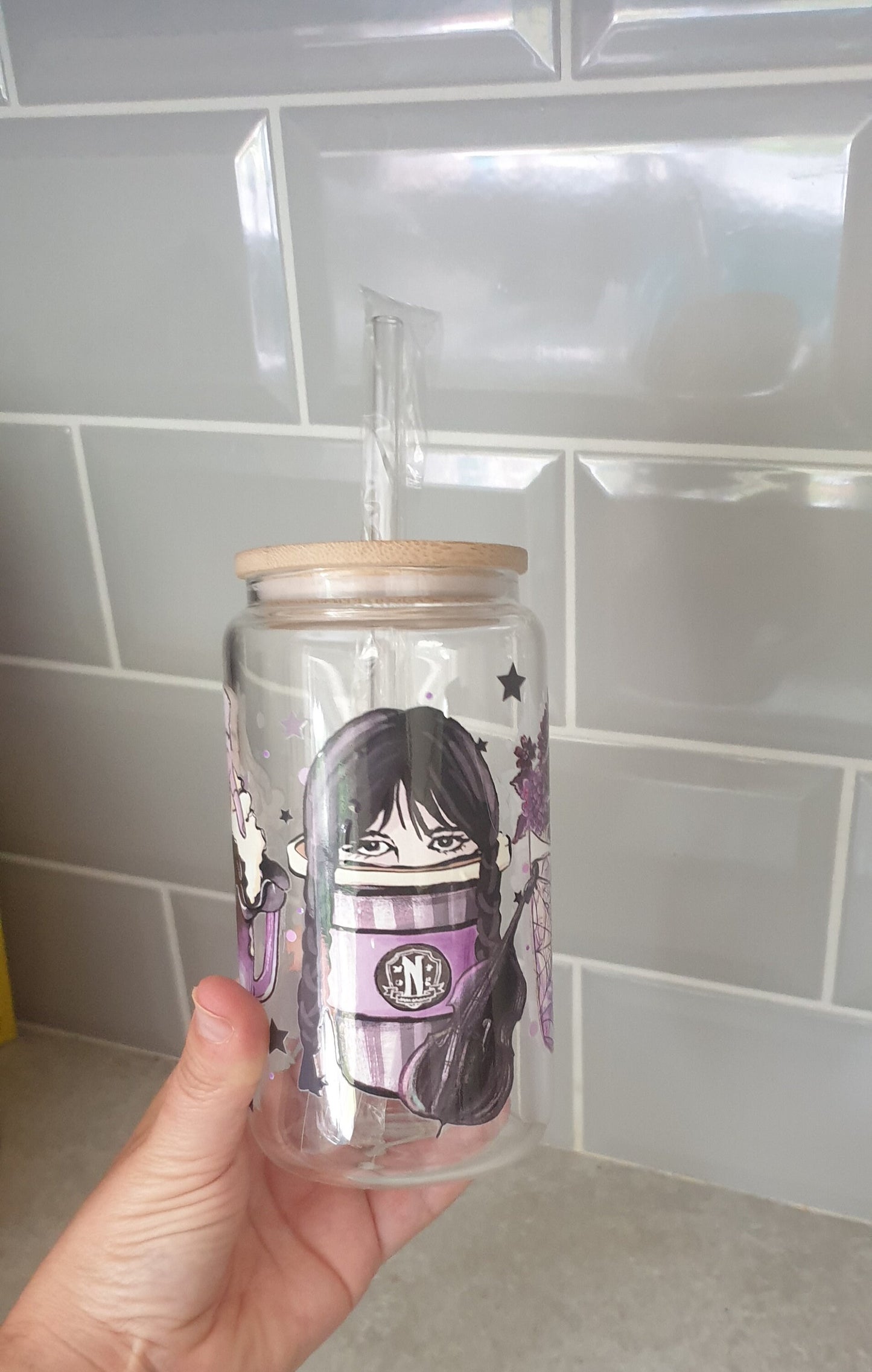 Gothic Girl Glass Tumbler, Iced Coffee Cup With Lid And Straw, Bamboo Glass Cup, Can Glass, Gift For Teenager, Friend Gift, Ireland, Irish