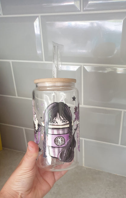 Gothic Girl Glass Tumbler, Iced Coffee Cup With Lid And Straw, Bamboo Glass Cup, Can Glass, Gift For Teenager, Friend Gift, Ireland, Irish