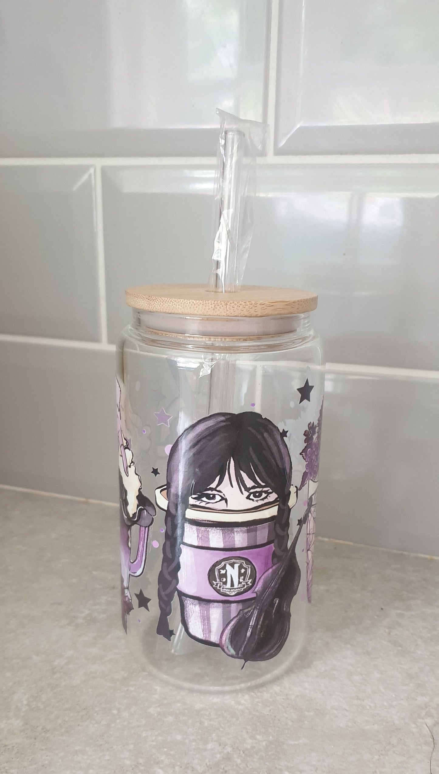 Gothic Girl Glass Tumbler, Iced Coffee Cup With Lid And Straw, Bamboo Glass Cup, Can Glass, Gift For Teenager, Friend Gift, Ireland, Irish
