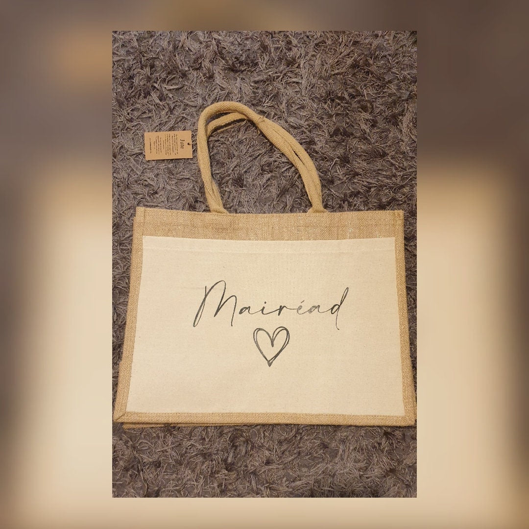 Personalised Tote Bag, Jute Bag With Name, Pocket Bag, Teacher Bag, Beach Bag, Hen Party Bag, Gift for Bridesmaid, Custom, Ireland, Irish