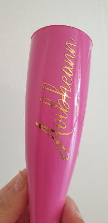 Personalised Plastic Champagne Flute, Hen Party, Bridal Party, Bridesmaid Gift, Wedding, Birthday, Pink Flute, White Flute, Ireland, Irish
