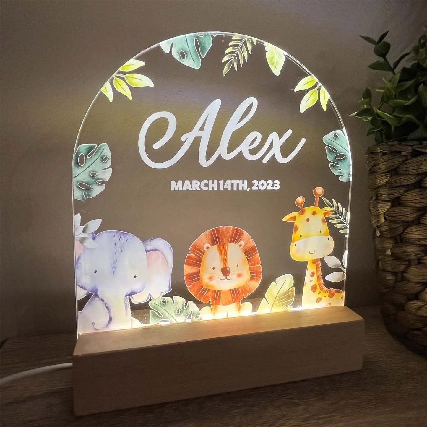 Personalised Nightlight, Custom Night Light, New Baby Gift, Baby Shower, Christening, Children's Lamp, Nursery Decor, Jungle, Ireland, Irish