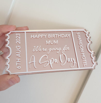 Personalised Acrylic Ticket, Custom Concert Ticket, Holiday, Spa Day Voucher, Christmas Experience Gift, Birthday, Ireland, Irish