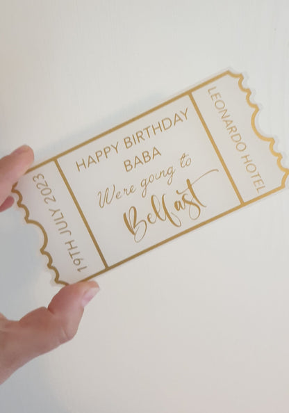 Personalised Acrylic Ticket, Custom Concert Ticket, Holiday, Spa Day Voucher, Christmas Experience Gift, Birthday, Ireland, Irish