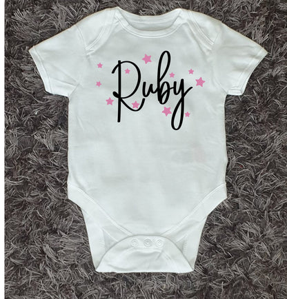 Personalised Baby Vest With Name And Stars, Custom Baby Gift