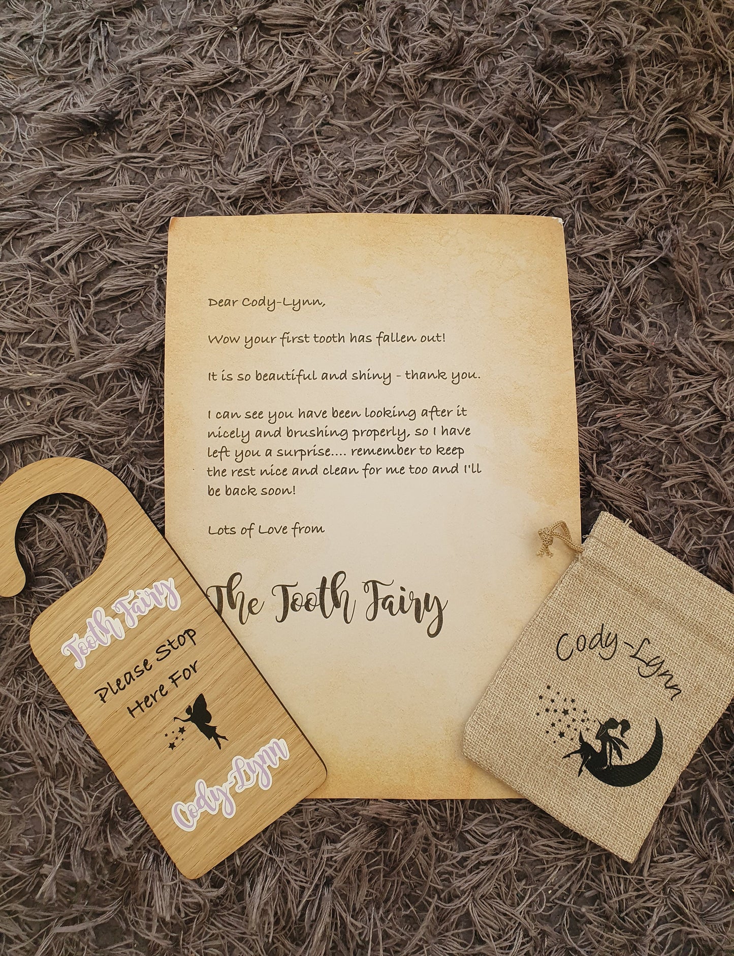 Personalised Tooth Fairy Set | Door Hanger | Lost Tooth And Coin Pouch | Letter from fairy | First Teeth | Tooth Bag | Ireland | Irish