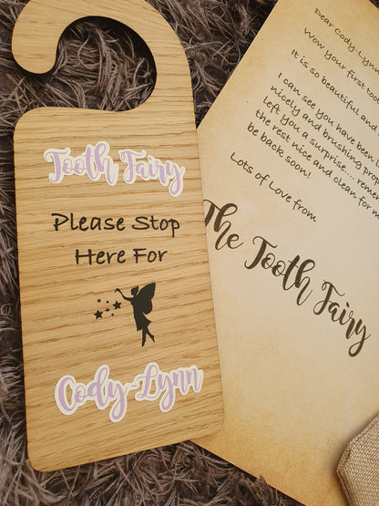 Personalised Tooth Fairy Set | Door Hanger | Lost Tooth And Coin Pouch | Letter from fairy | First Teeth | Tooth Bag | Ireland | Irish