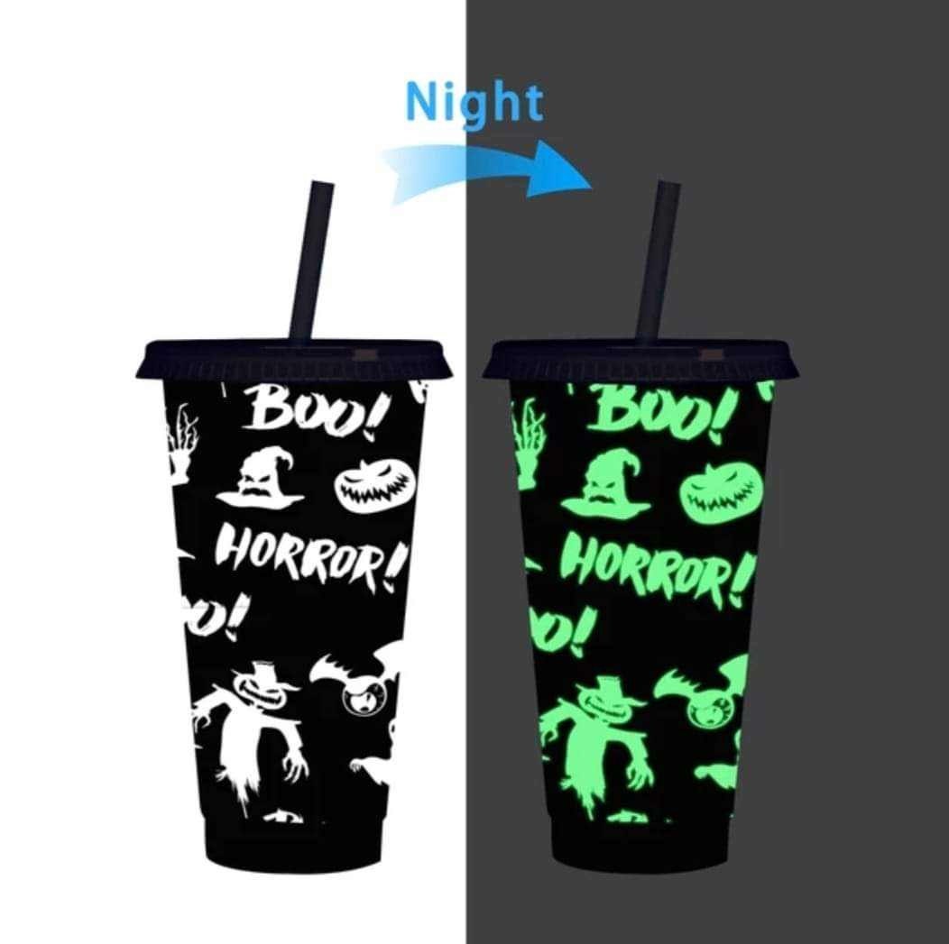 Halloween Glow In The Dark Cold Cup, Personalised Tumbler, Straw Drink Container, Reusable Cup, Halloween Gift, Custom Name, Ireland, Irish