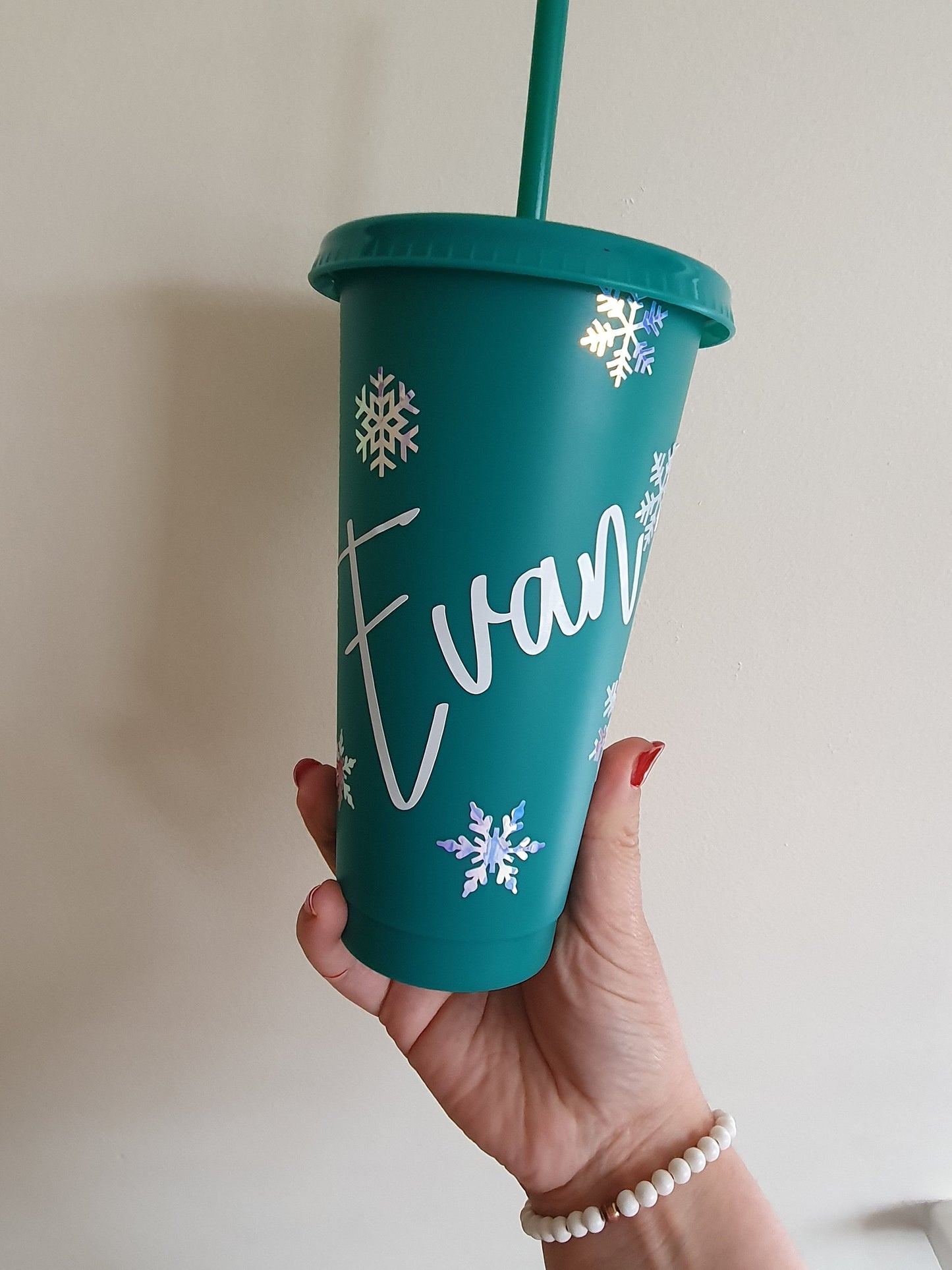 Christmas Snowflake Cup, Personalised Tumbler, Straw Drink Container, Reusable Cup, Secret Santa Gift, Custom Name, Ireland, Irish