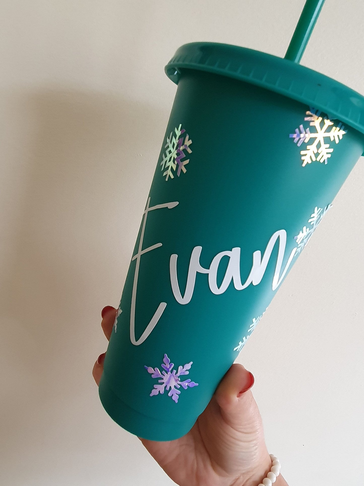 Christmas Snowflake Cup, Personalised Tumbler, Straw Drink Container, Reusable Cup, Secret Santa Gift, Custom Name, Ireland, Irish