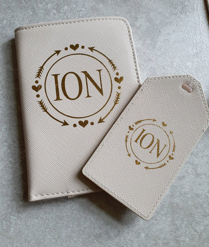 Personalised Initial Passport Cover And Luggage Tag Set | Passport Holder | Travel Gift | Holiday | Heart Monogram | Custom | Ireland Irish
