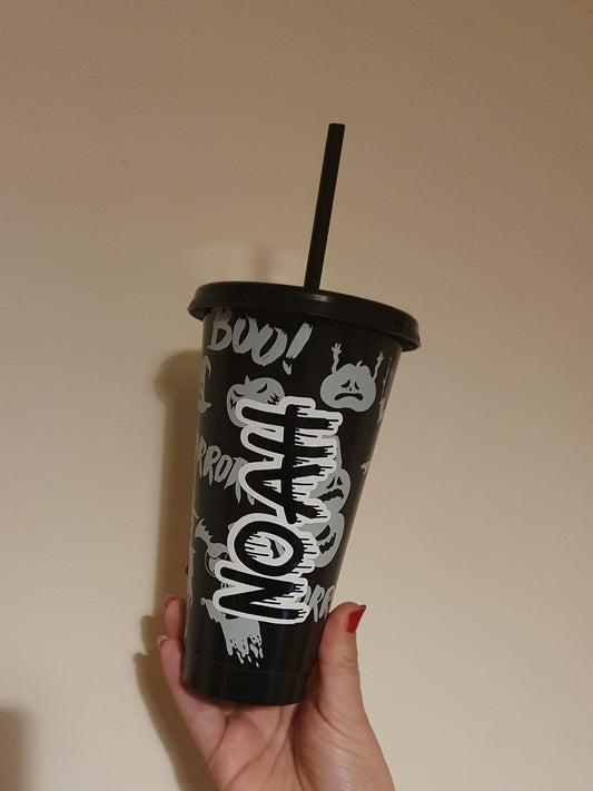 Halloween Glow In The Dark Cold Cup, Personalised Tumbler, Straw Drink Container, Reusable Cup, Halloween Gift, Custom Name, Ireland, Irish