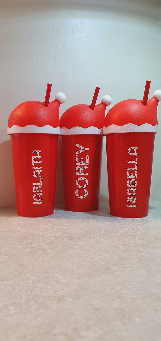 Santa Hat Cold Cup, Personalised Name Cup, Christmas Stocking Filler, Festive Tumbler, Straw Drink Container, Xmas Eve Box, Ireland, Irish