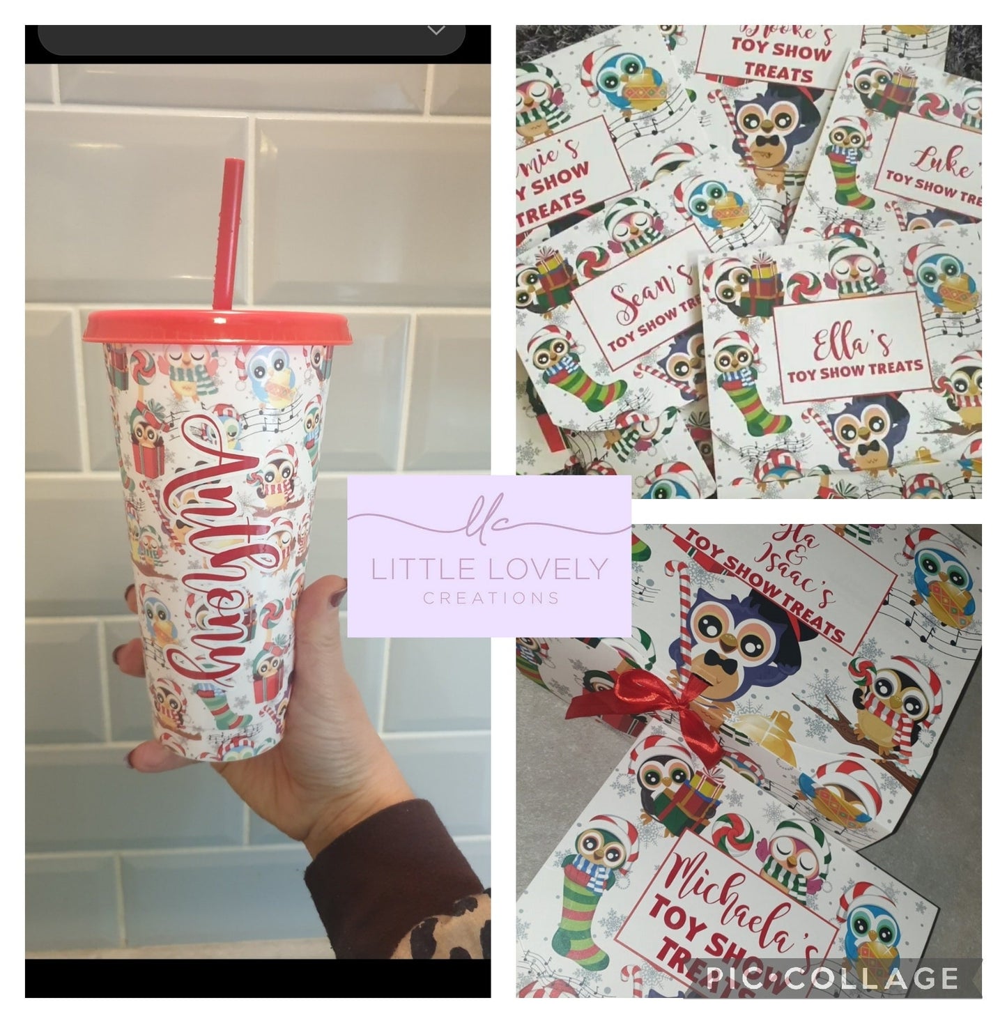 Toy Show Box & Cup Set, Cold Cup, Treat Box, Christmas Eve, Reusable, Family Treat Box, Custom Name, Xmas Owl, Ireland, Irish