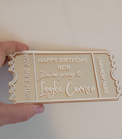 Personalised Acrylic Ticket, Custom Concert Ticket, Holiday, Spa Day Voucher, Christmas Experience Gift, Birthday, Ireland, Irish
