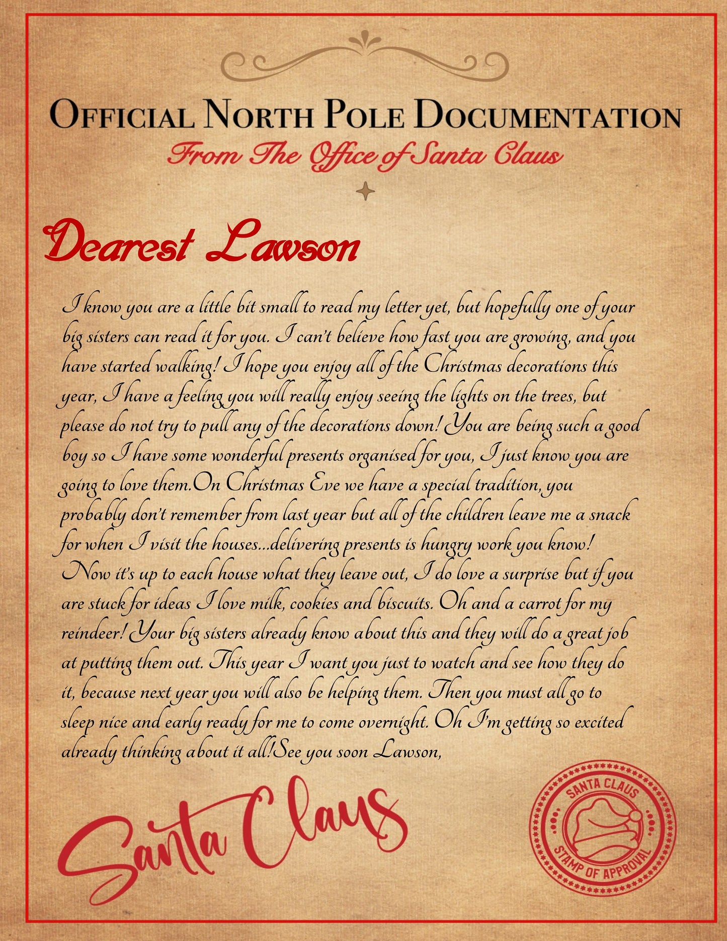 Printable Letter From Santa, Digital Santa Letter,  Personalised Santa Letter, North Pole Letter, Father Christmas, Print at home