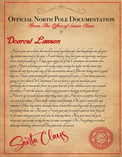 Printable Letter From Santa, Digital Santa Letter,  Personalised Santa Letter, North Pole Letter, Father Christmas, Print at home