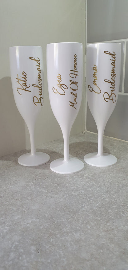 Personalised Plastic Champagne Flute, Hen Party, Bridal Party, Bridesmaid Gift, Wedding, Birthday, Pink Flute, White Flute, Ireland, Irish