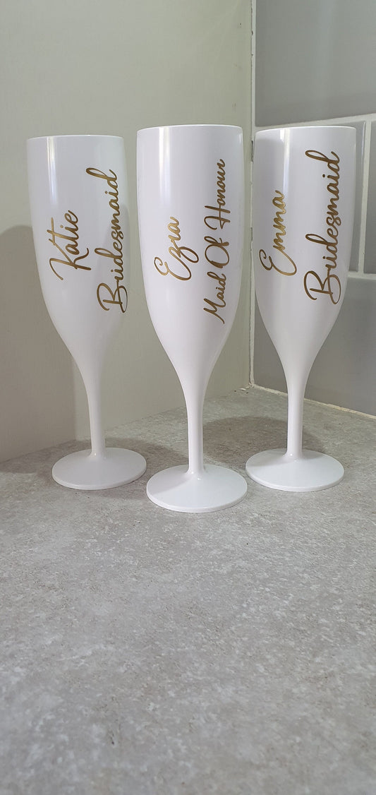 Personalised Plastic Champagne Flute, Hen Party, Bridal Party, Bridesmaid Gift, Wedding, Birthday, Pink Flute, White Flute, Ireland, Irish
