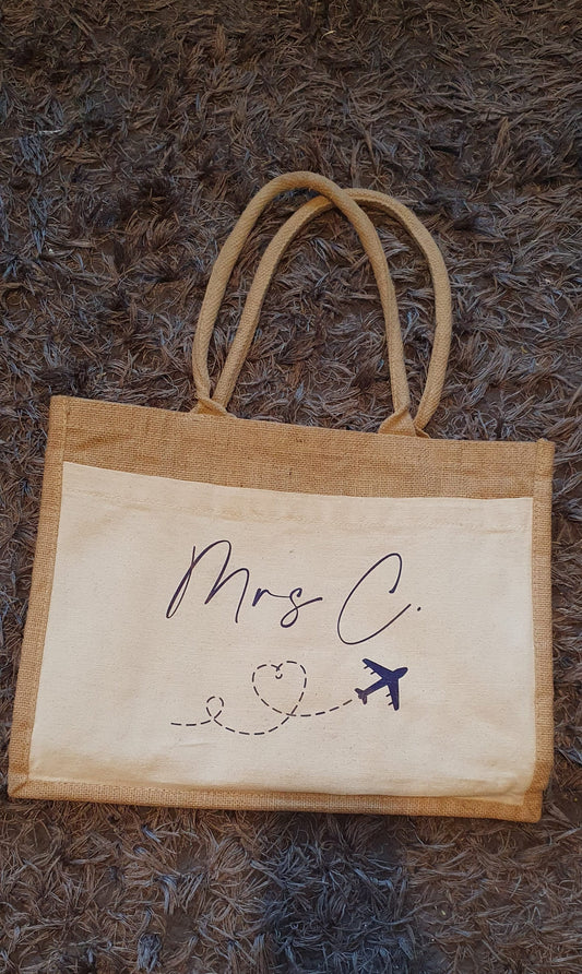 Personalised Tote Bag, Jute Bag With Name, Pocket Bag, Honeymoon, Beach Bag, Hen Party Bag, Gift for Bride, Custom, Ireland, Irish