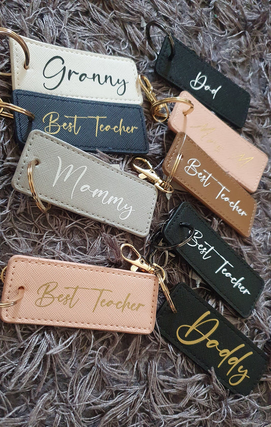 Personalised Name Keyring, Custom Key chain, Name, Inital, Monogram, Bag Clip, PU Leather, Car Keys, New Home Gift, Teacher, Ireland, Irish