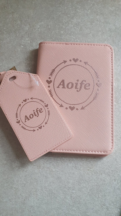 Personalised Initial Passport Cover And Luggage Tag Set | Passport Holder | Travel Gift | Holiday | Heart Monogram | Custom | Ireland Irish