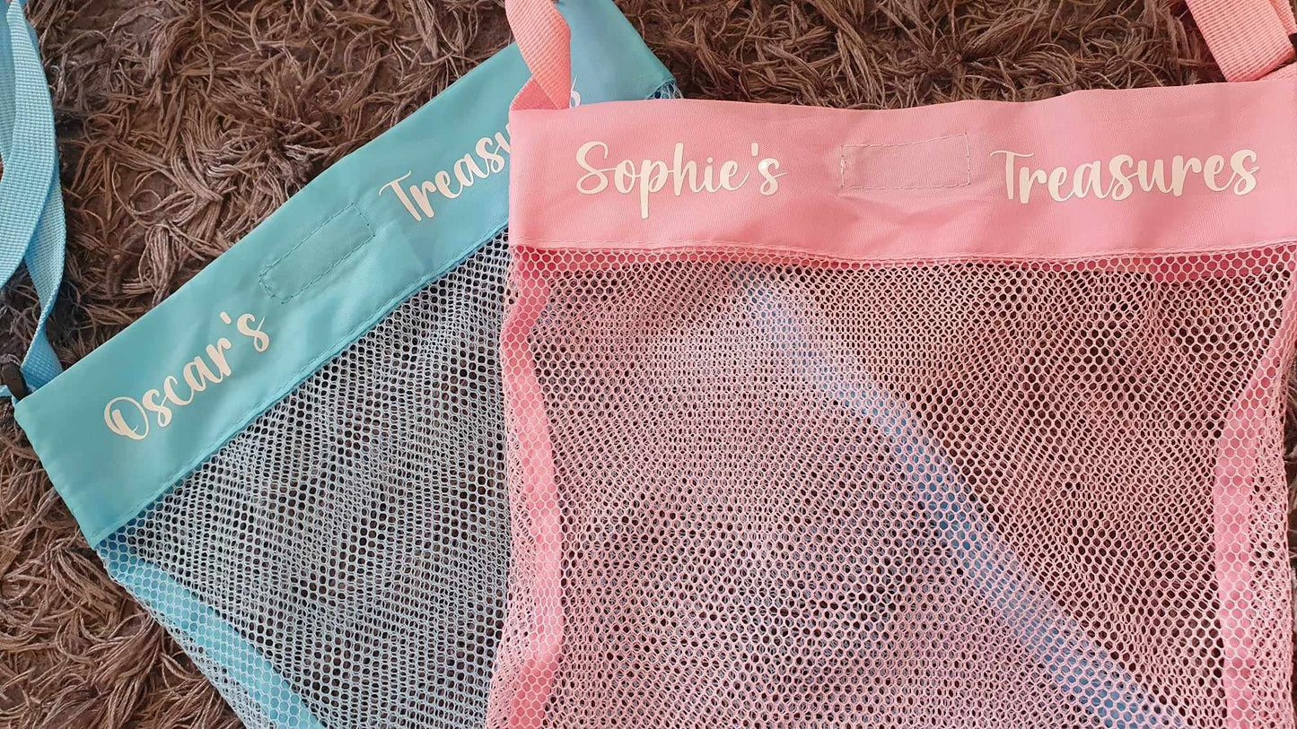 Personalised Seashell Collection Bag, Mesh Beach Bag, Shell Bag, Custom Kids Bag, Holiday Accessory, Children's Vacation, Ireland, Irish