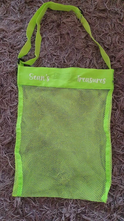 Personalised Seashell Collection Bag, Mesh Beach Bag, Shell Bag, Custom Kids Bag, Holiday Accessory, Children's Vacation, Ireland, Irish