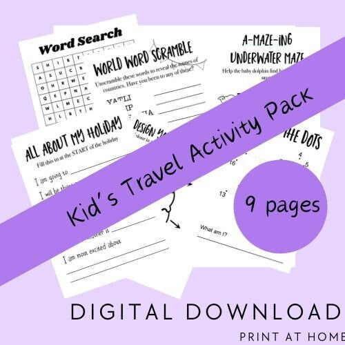 Printable Travel Activity Pack, Travel Activities For Kids, Print At Home, Plane Games, Holiday Vacation Pack, Airport, Journal, Download