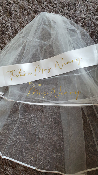 Personalised Hen Party Veil, Veil And Sash Set, Custom Bride To Be Gift, Future Mrs, Bachelorette, Bridal Shower, Ireland, Irish