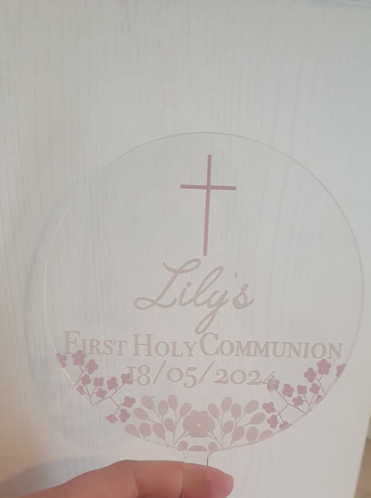 First Holy Communion Cake Topper, Christening Gift, Confirmation, Acrylic Cake Topper, Round Cake Topper, Cake Decoration, Ireland, Irish