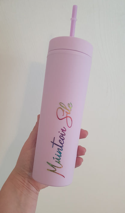 Personalised Skinny Tumbler, Teacher Gift 16oz Straw Cup With Lid, Reusable Cup, Hen Party Prop, Gift for Friend,  Ireland, Irish Language