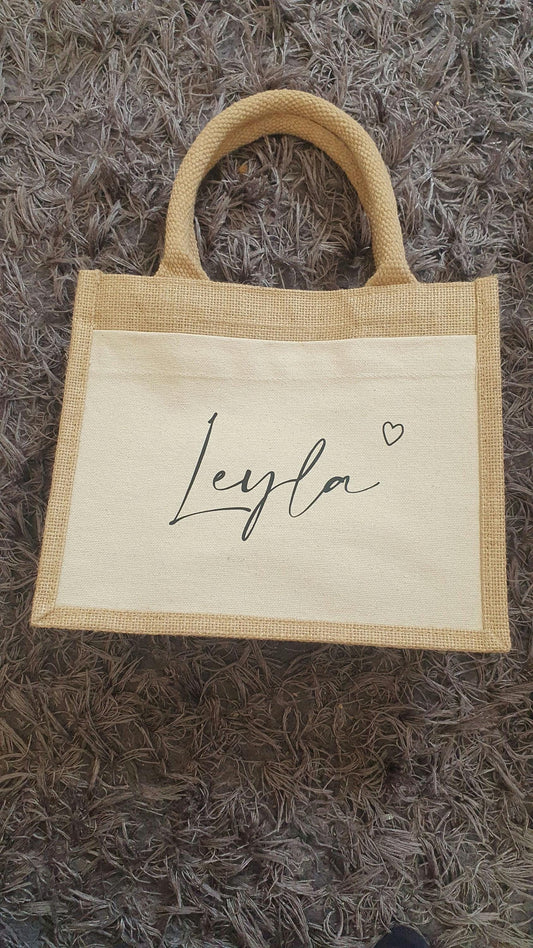 Personalised Mini Jute Bag, Tote Bag With Name, Pocket Bag, Teacher Bag, Beach, Hen Party Bag, Gift for Bridesmaid, Custom, Ireland, Irish