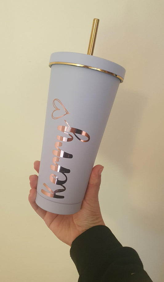 Lilac Gold Tumbler, Personalised Metallic Tumbler, Christmas Stocking Filler, Gift for Daughter, Reusable Cup, Custom Name, Ireland Irish