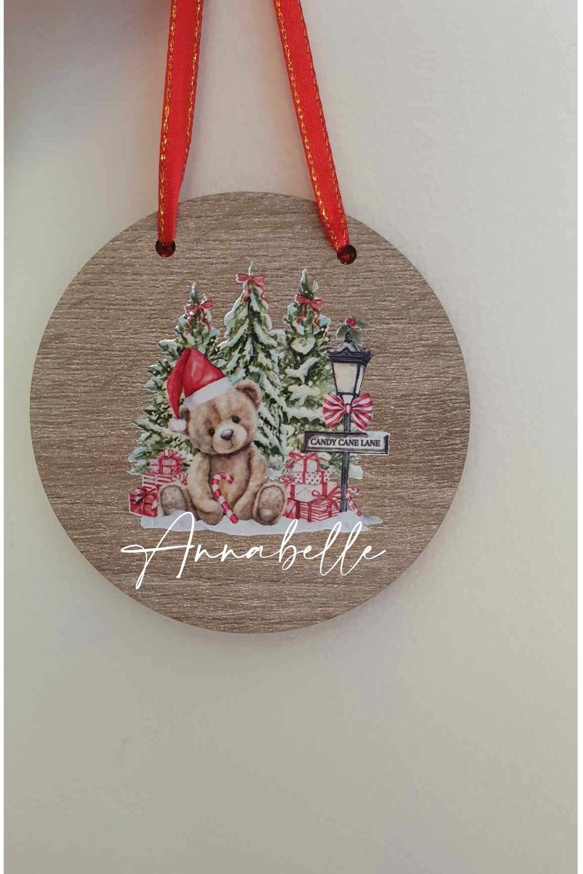 Personalised Christmas Bauble, First Christmas, Keepsake Bauble, Christmas Bear, Christmas Tree Decoration With Name, Wooden, Ireland, Irish