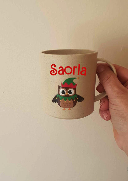 Toy Show Cup, Children's Mug, Personalised Kids Festive Cup, Christmas Eve Box, Reusable, Custom Name, Xmas Owl, Ireland, Irish