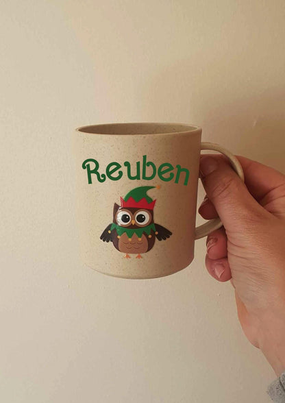 Toy Show Cup, Children's Mug, Personalised Kids Festive Cup, Christmas Eve Box, Reusable, Custom Name, Xmas Owl, Ireland, Irish