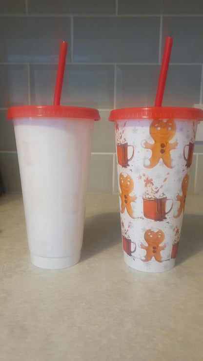 Christmas Colour Changing Cold Cup, Stocking Filler, Gingerbread Tumbler, Straw Drink Container, Xmas Eve Box, Ireland, Irish