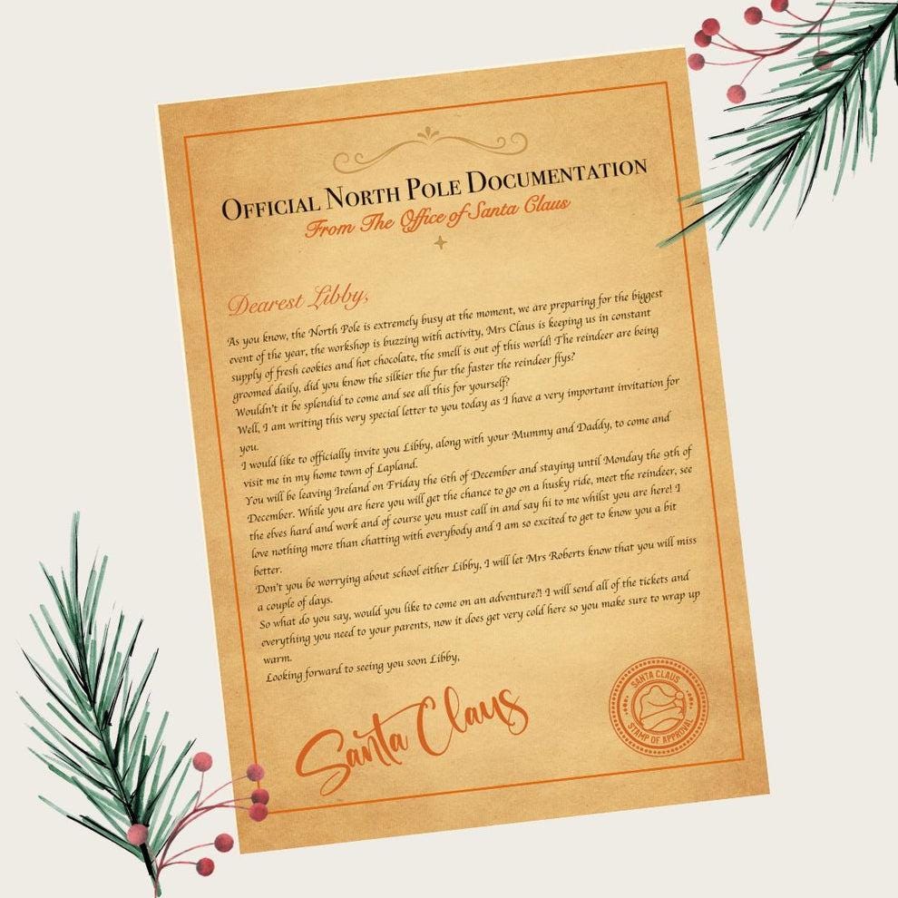 Lapland Invitation Letter, Invite To The North Pole, Personalised Letter From Santa, Santa Letter Ireland, Father Christmas, Ireland, Irish