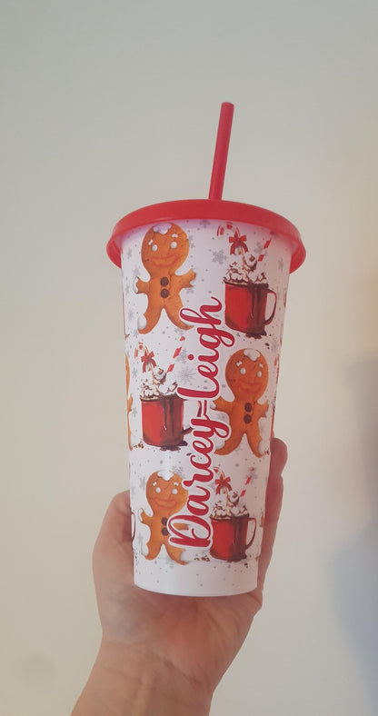 Christmas Colour Changing Cold Cup, Stocking Filler, Gingerbread Tumbler, Straw Drink Container, Xmas Eve Box, Ireland, Irish