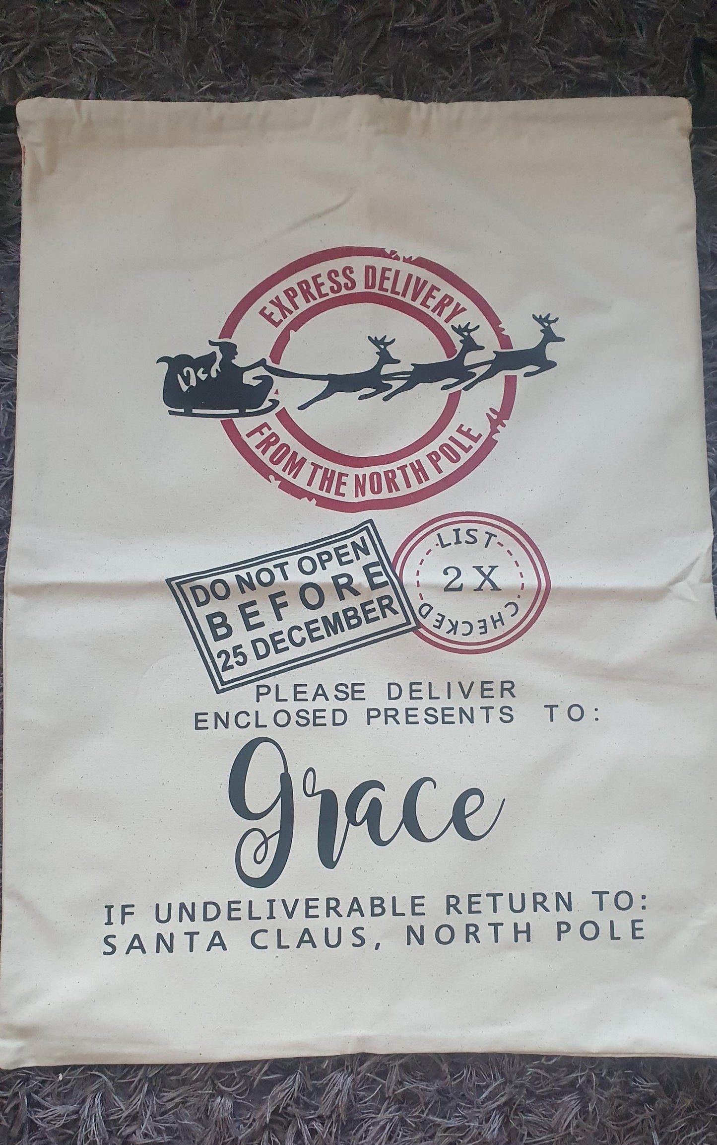 Large Personalised Santa Sack, Christmas Sack, Custom Xmas Bag, First Christmas Tradition, Santa's Delivery, Xmas Eve, Ireland, Irish