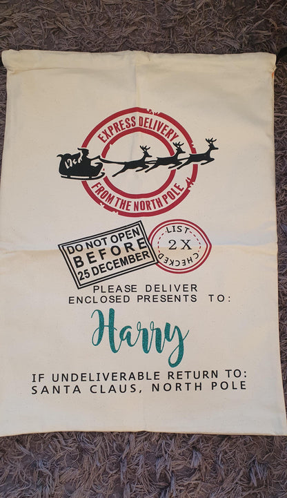 Large Personalised Santa Sack, Christmas Sack, Custom Xmas Bag, First Christmas Tradition, Santa's Delivery, Xmas Eve, Ireland, Irish
