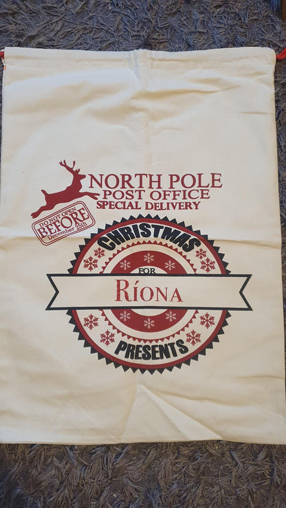 Large Personalised Santa Sack, Christmas Sack, Custom Xmas Bag, First Christmas Tradition, Santa's Delivery, Xmas Eve, Ireland, Irish