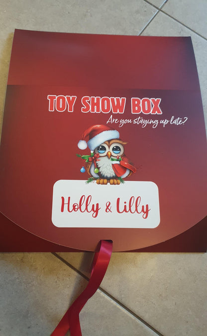 Toy Show Box, Personalised Treat Box, Christmas Snacks Box, Christmas Eve, Reusable, Family Treat Box, Custom Name, Xmas Owl, Ireland, Irish