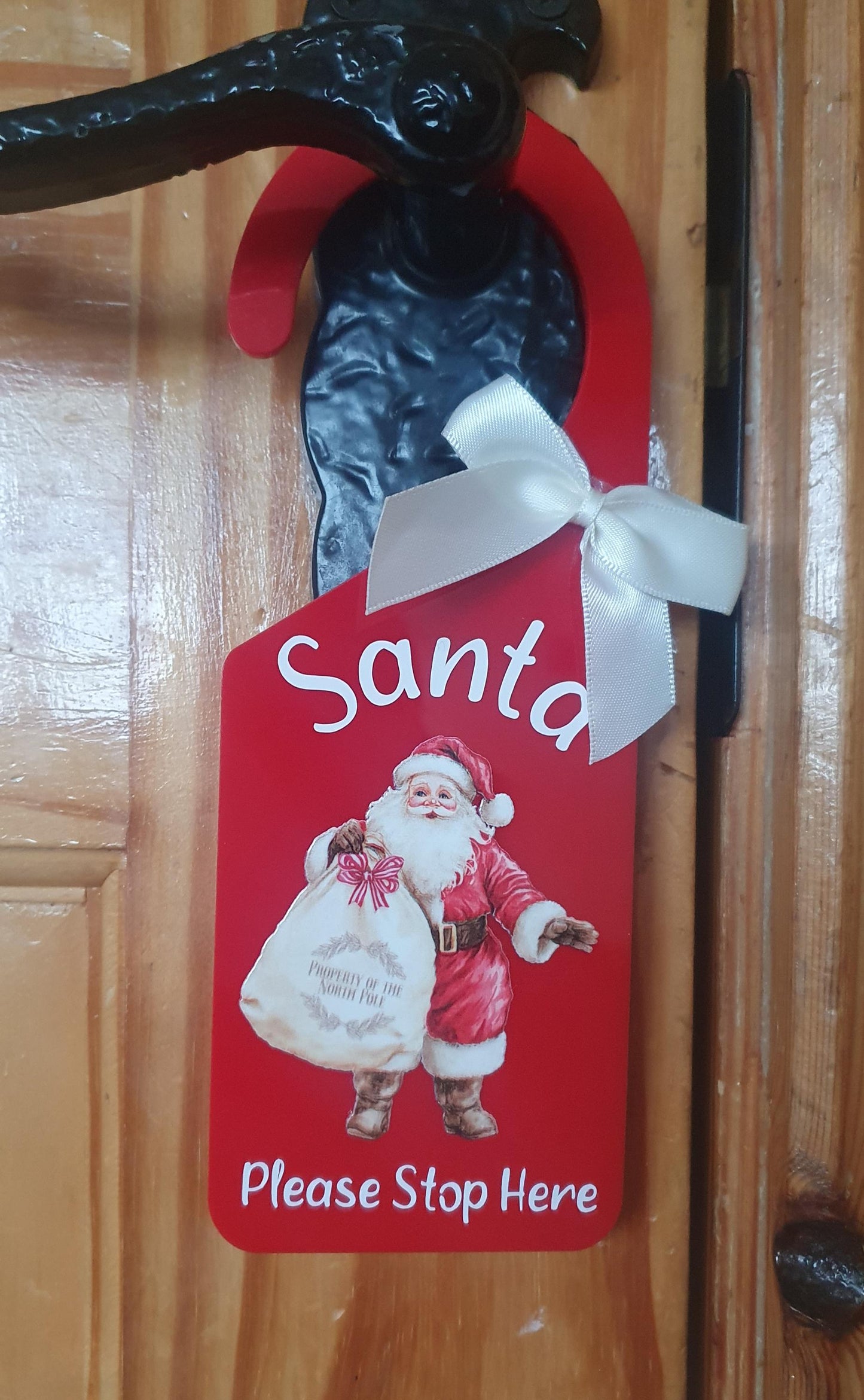 Santa Please Stop Here Door Hanger, Indoor or Outdoor Plaque, Door Sign, Christmas Decoration, Xmas Eve, Festive, Custom, Ireland, Irish