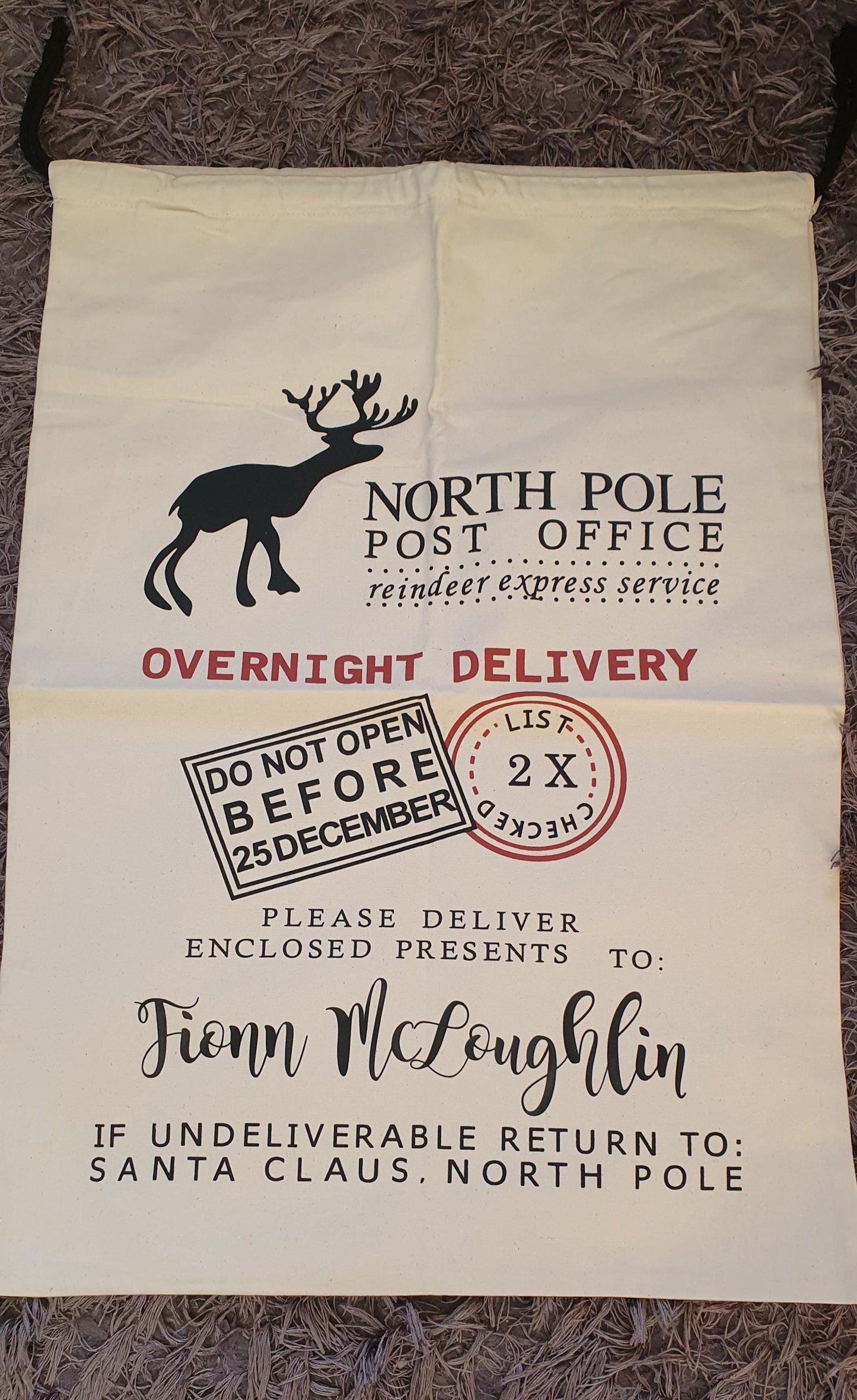 Large Personalised Santa Sack, Christmas Sack, Custom Xmas Bag, First Christmas Tradition, Santa's Delivery, Xmas Eve, Ireland, Irish