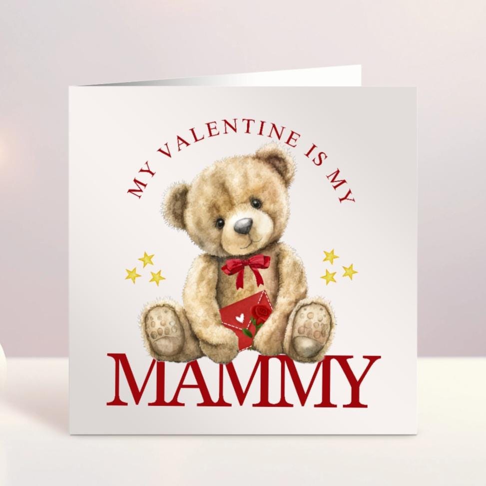 Personalised Valentines Day Card, Mammy Is My Valentine, Mummy, Mommy, Baby's First Valentines Day, Valentines Bear, Ireland, Irish