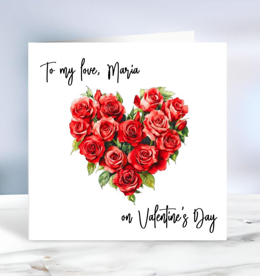 Personalised Valentines Day Card, Roses Card For Valentines Day, Romantic Card, Husband, Wife, Boyfriend, Girlfriend, Ireland, Irish